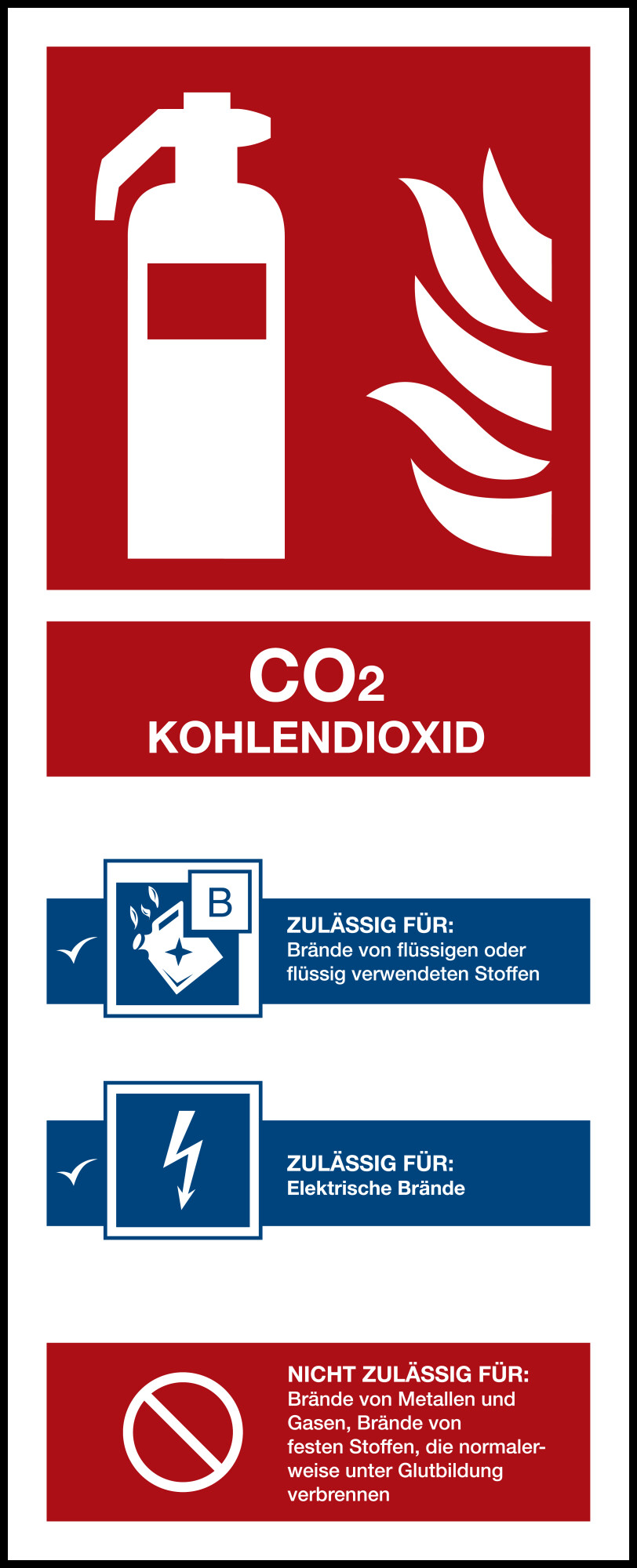 VSafety Feuerlöscher-Schild CO2-Kennzeichnung – Leuchtend Im Dunkeln, 75x200 Mm, Kunststoff
