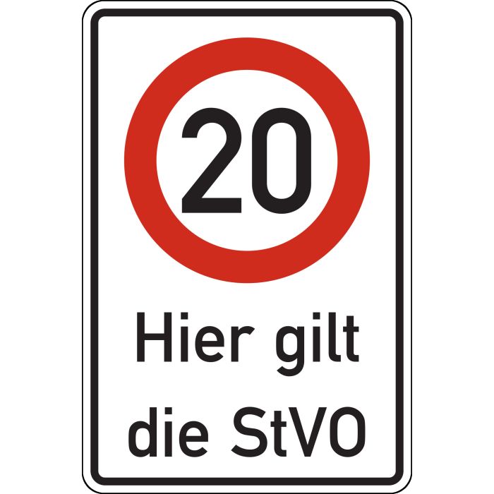 Vorschriftsszeichen Kombischild Geschwindigkeit 20 km/h, Hier gilt die  StVO - Marahrens