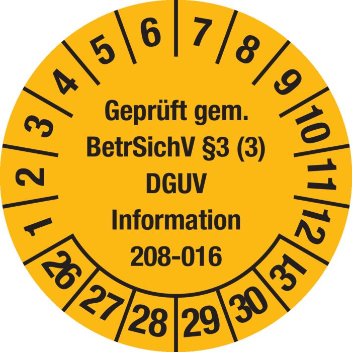 Produktbild von Geprüft Gemäß DGUV Information 208-016 Prüfplakette, 100 Stück, In Verschiedenen Farben Und Größen, Prüfetikett Prüfsiegel Plakette Leitern Und Tritte (ehemals BGV D 36) (20 Mm , Blau