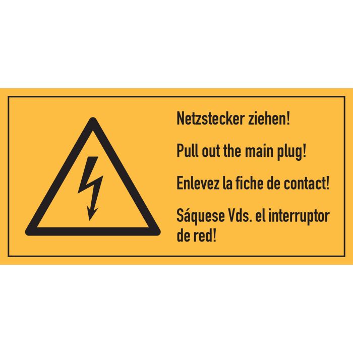 Warnschild 'Vor Dem Öffnen Netzstecker Ziehen' – Selbstklebend, UV-beständig