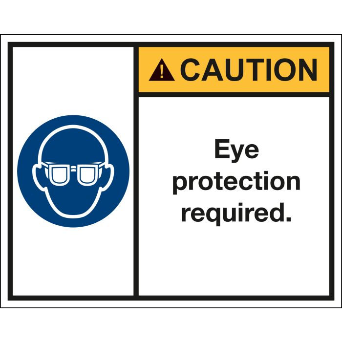 Aufkleber CAUTION Eye protection required., Folie, selbstklebend, 100 x 80  x 0,1 mm, ANSI Z535, M004 - Marahrens