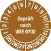 Mehrjahresprüfplakette "Geprüft nach VDE 0702", Monate 1-12, verschiedene Jahre, Ø 30 mm, Dokumentenfolie, 15 Stück je Bogen