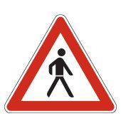Verkehrsschild, Gefahrzeichen "Fußgänger, Aufstellung links" [VZ 133-20], StVO