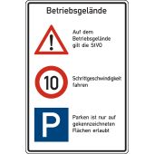 Kombischild, Vorschriftszeichen "Betriebsgelände - Auf dem Betriebsgelände gilt die StVO ...", Aluminium (2 mm), 600 x 900 mm