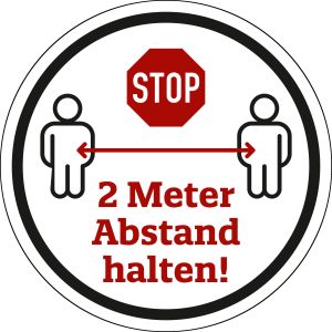 Abstand halten / Stoppschild, rot / schwarz, Fußbodenlaminat, selbstklebend, 400 x 0,22 mm