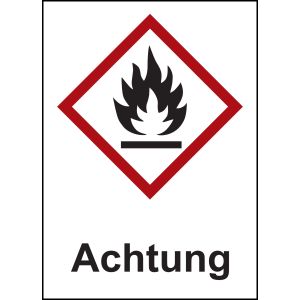Flamme, Text: Achtung, 43 x 60 mm