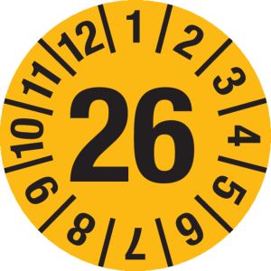 Prüfplakette - Jahresplakette Jahreszahl 2-stellig + äußere Striche, Monate 1-12, verschiedene Jahre, verschiedene Farben
