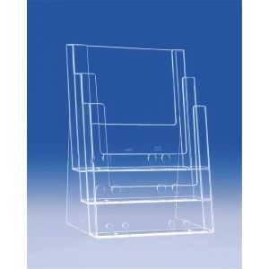 Prospekthalter, Hochformat, 3 Fächer, Acrylglas (transparent)