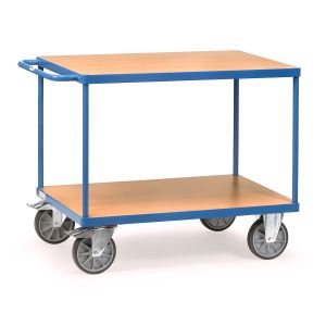 Fetra schwerer Tischwagen aus Stahlrohr und Profilstahl, 2 Plattformen aus Holzwerkstoffplatte