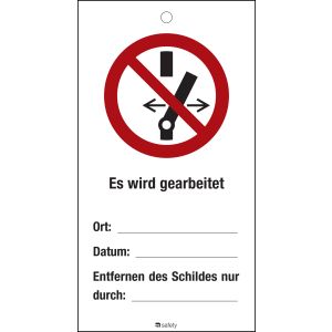 Es wird gearbeitet, rot / schwarz, Kunststoff, 80 x 150 x 1 mm