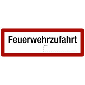 Textschild Feuerwehrzufahrt, Alu, 594 x 210 x 2 mm, DIN 4066