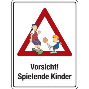 Vorsicht! Spielende Kinder, mehrfarbig, Alu, 450 x 600 x 2 mm