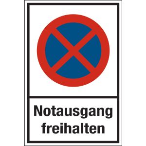 Notausgang freihalten, mehrfarbig, Alu, 400 x 600 x 1 mm