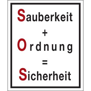 Sauberkeit + Ordnung = Sicherheit, rot / schwarz, Alu, 500 x 600 x 0,5 mm