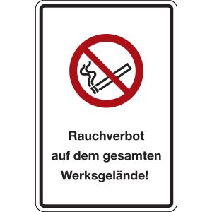 Rauchverbot auf dem gesamten Werksgelände!, rot / schwarz, Alu, 400 x 600 x 2 mm