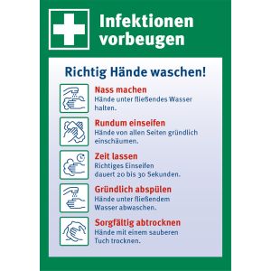 Infektionen vorbeugen - Richtig Hände waschen!, mehrfarbig, Folie, selbstklebend, 148 x 210 x 0,1 mm