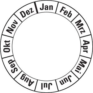Grundplakette für Systemplakette, Monate: Jan. - Dez., schwarz, Folie, selbstklebend, 40 x 0,1 mm