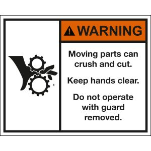 Aufkleber WARNING Moving parts can crush and cut., Folie, selbstklebend, 100 x 80 x 0,1 mm, ANSI Z535