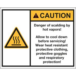 Aufkleber CAUTION Danger of scalding by hot vapors!, Folie, selbstklebend, 100 x 80 x 0,1 mm, ANSI Z535, W017