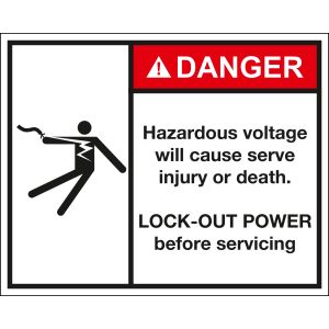 Aufkleber DANGER Hazardous voltage will cause serve injury or death., Folie, selbstklebend, 100 x 80 x 0,1 mm, ANSI Z535