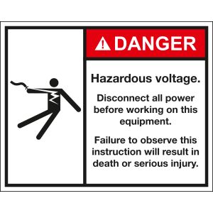 Aufkleber DANGER Hazardous voltage., Folie, selbstklebend, 100 x 80 x 0,1 mm, ANSI Z535