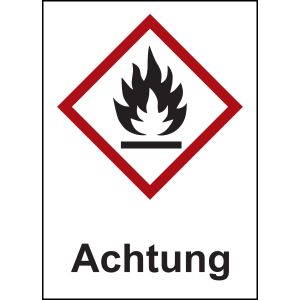 Flamme, Text: Achtung, 61 x 85 mm