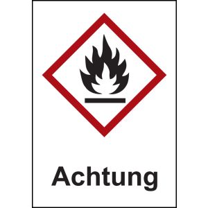 Flamme, Text: Achtung, 18 x 26 mm