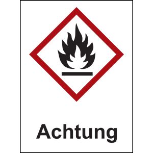 Flamme, Text: Achtung, 28 x 38 mm