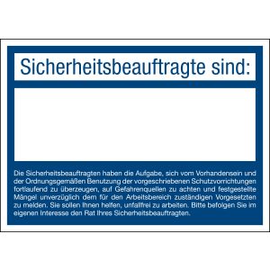 Sicherheitsbeauftragte sind:, blau, Kunststoff, 210 x 150 x 1 mm