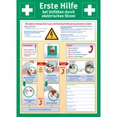 Sicherheitsaushang "Anleitung zur Ersten Hilfe bei Unfällen durch elektrischen Strom", Kunststoff (1 mm), 400 x 560 x 1 mm  