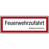 Feuerwehrschild "Feuerwehrzufahrt "Stadtgemeinde Bremen"" Aluminium (2 mm), 594 x 210 x 2 mm, DIN 4066