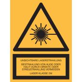 Warnzeichen Kombischild "Unsichtbare Laserstrahlung, Laser Klasse 2M" [W004], Folie (0,1 mm), 150 x 200 mm, selbstklebend