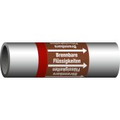 Fließrichtungspfeil  "Richtungspfeil + Durchflussstoff", Gruppe: "Brennbare Flüssigkeiten", DIN 2403