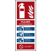 Brandschutzzeichen "Feuerlöscher Pulver mit Glutbrandpulver", Aluminium (0,5 mm), 80 x 200 x 0,5 mm, langnachleuchtend, 55 / 8 mcd, LimarLite®