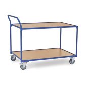 Fetra leichter Tischwagen im Baukastensystem, 2 Plattformen aus Holzwerkstoffplatten, Schiebegriff hochstehend