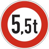 Verkehrsschild, Vorschriftszeichen "Verbot für Fahrzeuge über angegebene tatsächliche Masse" [VZ 262], StVO