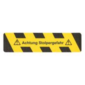 Antirutsch-Warnmarkierung mit Text: Achtung Stolpergefahr, gelb / schwarz, 610 x 150 mm