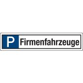 Verkehrsschild, Parkplatzschild "P + Firmenfahrzeuge", Aluminium (2 mm), 520 x 110 mm