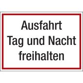Ausfahrt Tag und Nacht freihalten, rot / schwarz, Alu, 350 x 250 x 0,5 mm
