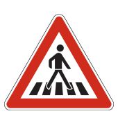 Verkehrsschild, Gefahrzeichen "Fußgängerüberweg, Aufstellung links" [VZ 101-21], StVO