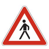 Verkehrsschild, Gefahrzeichen "Fußgänger, Aufstellung rechts" [VZ 133-10], StVO