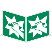 Rettungszeichen "Notausgangsvorrichtung, die nach zerschlagen einer Scheibe zu erreichen ist" [E008], LimarLite®, ISO 7010