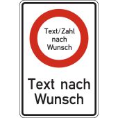 Verkehrsschild, Vorschriftszeichen "Text Zahl nach Wunsch"