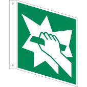 Rettungszeichen "Notausgangsvorrichtung, die nach zerschlagen einer Scheibe zu erreichen ist" [E008], 55 / 8 mcd langnachleuchtend, LimarLite®, ISO 7010