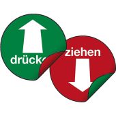 ziehen + Pfeil - doppelseitig, rot / grün, Kunststoff, selbstklebend, 100 x 0,3 mm
