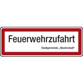 Feuerwehrschild "Feuerwehrzufahrt mit Wunschtext" Aluminium (2 mm), 594 x 210 x 2 mm, DIN 4066