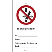 Es wird gearbeitet, rot / schwarz, Kunststoff, 80 x 150 x 1 mm