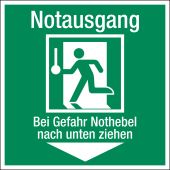 Rettungszeichen "Notausgang - Bei Gefahr Nothebel nach unten ziehen", LimarLite®