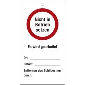 Nicht in Betrieb setzen, rot / schwarz, Kunststoff, 80 x 150 x 1 mm