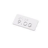 Taktiles Handlaufschild "9. OG" (Obergeschoss), Braille- und Profilschrift, DIN 32986, Aluminium, 75 x 40 x 2 mm, verschiedene Ausführungen, Versalhöhe 13 mm